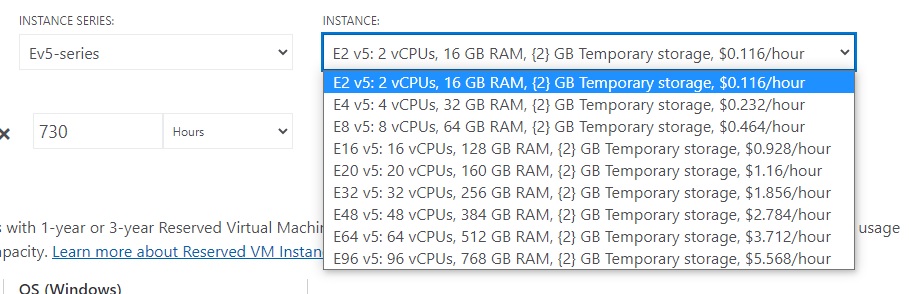 Azure Ev5 VM Cost